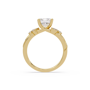 Vintage 14K Pure <b>Gold</b> Emerald Cut Lab Grown Diamond Engagement <b>Ring</b> <b>Set</b> Marquise Matching Band Art Deco Bridal Wedding <b>Rings</b> - Product Image 3