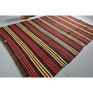 Alfombra tradicional negra y roja de área grande, lana de 7,2x11,5 pies con respaldo de látex, diseño de retazos para pasillo, dormitorio para adolescentes - Product Image 1