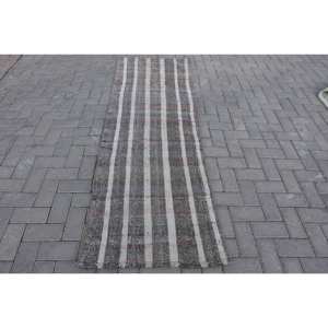 Tapis en laine patchwork moderne tissage plat turc de 2.5x7.2 pieds pour la décoration du salon tapis de salon gris blanc avec support en latex - Product Image 1