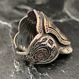 Anillo de Plata de Ley 925 Tallado a Mano con Motivo de la Bandera Otomana, Joya Masculina de Archer Thumb - Product Image 5