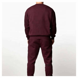 Conjunto Deportivo de Algodón Color Granate para Hombre, Sudadera de Cuello Redondo, Pantalones Jogger, Color Sólido, Casual, Largo Completo, Transpirable, Corte Regular, Ropa de Otoño - Product Image 2