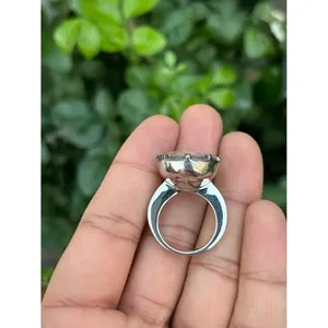 10K Gold and 925 Silver Rose Quartz Cocktail <b>Ring</b> with Bezel Setting Geometric <b>Statement</b> <b>Ring</b> for Parties Rhodium Plated - Product Image 4