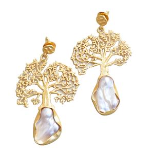 Boucles d'oreilles pendantes en laiton en gros, boucles d'oreilles en pierre organique perlée, finition plaquée or 18 carats, sans nickel, durables, prêtes à être expédiées en gros - Product Image 1