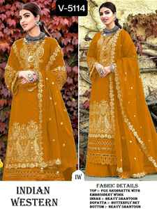 Les femmes à la mode portent des travaux lourds Salwar Kameez pour le mariage robes de femmes non cousues robe traditionnelle indienne et pakistanaise - Product Image 3