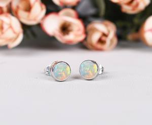 Pendientes de Ópalo Redondos para Mujer, Regalos de Cumpleaños, Joyería de Ópalo, Pendientes de Piedra Natal - Product Image 6