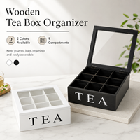 Boîte à thé en bois massif avec couvercle transparent, boîte de rangement à 9 compartiments pour sachets de thé, capsules de café, pour la maison, la cuisine, le bureau