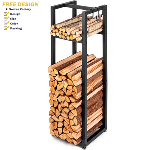 Porte-bûches en métal moderne sur mesure multifonctionnel à deux niveaux avec finition peinte en poudre, crochets et patins faciles à installer - Product Image 1