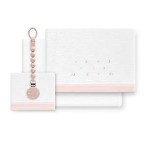 Juego de 3 Piezas de Ropa de Cama para Cuna en Tela Coral con Técnica de Tejido, Porta Chupetes, Modelo Estrella-Luna - Product Image 1
