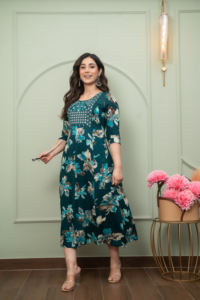 Algodón Impreso Largo Kurti Étnico Salwar Kameez Conjunto Slim Fit Sin Arrugas para Fiestas Bodas Diwali - Product Image 3