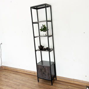 Étagère compacte en bois de caoutchouc avec structure en fer KS68181, type sur pied pour salon - Product Image 4