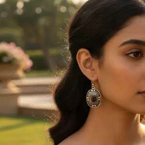 Boucles d'oreilles pendantes en argent 925 plaqué or avec grenat pour femmes, bijoux tendance - Product Image 3