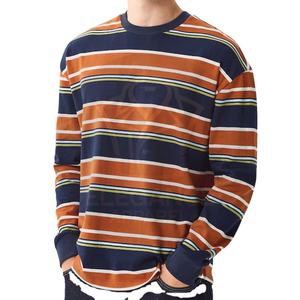 OEM ODM Best Supplier Fully Customized Made New Arrival <b>Orange</b> Blue Long Sleeve Stripe Style Causal Wear Regular Fit <b>Men</b> T-<b>Shirt</b> - Product Image 1