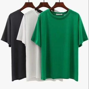 เสื้อยืดผ้าคอตตอนสีทึบสำหรับผู้ชายทรงหลวมลำลองออกแบบโลโก้ได้ตามต้องการในฤดูร้อนผ้าถักแบบยาวสั้น OEM - Product Image 1