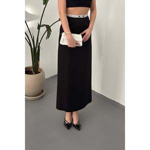 <b>Black</b> <b>Skirt</b> with Elastic Waist - <b>Black</b> - Product Image 3