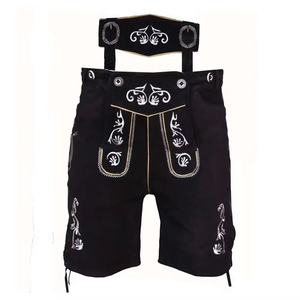 German and Austrian Lederhosen Long and Pant <b>Short</b> Distressed <b>Leather</b> Vintage Look Embroidered Bavarian <b>Shorts</b> for <b>Men</b> - Product Image 1