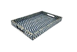 Blue Resin Inlay Classic Rectangle <b>Tray</b> Durable Handmade Construction Understated Linear Detailing for Upscale Dining - Product Image 2