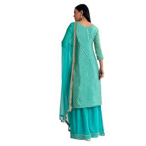 Aqua Blue Leheriya Kurta Palazzo vestito con Zardosi e Moti lavoro all'ingrosso donna abbigliamento etnico OEM fornitore di fabbrica di abbigliamento - Product Image 5