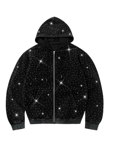 เสื้อฮู้ดดี้ขนแกะปักลายคริสตัลแบบซิปสำหรับฤดูหนาว  ดีไซน์วิบวับ  แบบยูนิเซ็กซ์  รับผลิตตามแบบ ODM  ผ้าฟลีซระบายอากาศได้ดี  ล้างสีแบบแอซิดวอช - Product Image 1