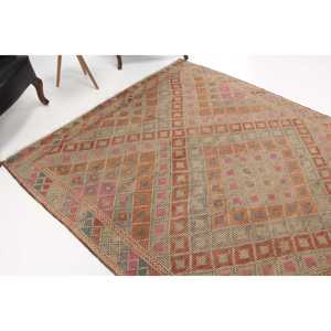 Vintage Large Rug 6.2x10 ft, Turkish <b>Red</b> Abstract <b>Wool</b> Rug - Product Image 1