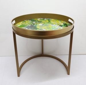 Calcomanía de mesa lateral de forma redonda de Metal de hierro hecha a mano, acabado esmaltado para sala de estar, muebles decorativos, mesa de centro - Product Image 6