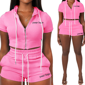 Conjunto Deportivo Y2K para Mujer, Primavera Verano, Sudadera con Capucha y Logotipo Personalizado, Chaqueta, Pantalones Cortos, Chándal de Dos Piezas - Product Image 1