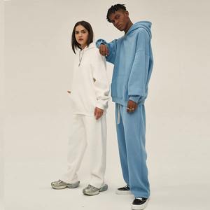 Logo personnalisé unisexe poids lourd surdimensionné survêtement vêtements de rue hommes vierge 2 pièces ensemble survêtement baggy pantalon bouffant impression survêtement - Product Image 3