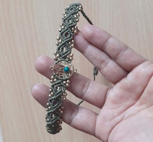 Handmade Black Macrame <b>Bracelet</b> Boho <b>Adjustable</b> Cuff with Brass Charm Unisex Tribal Jewelry Gift - Product Image 3