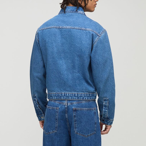 Hot Selling Fashionable Design Loose Boxy Fit Turn Down Collar <b>Denim</b> <b>Jacket</b> Custom Embriordered Logo Breathable <b>Jacket</b> for men - Product Image 1