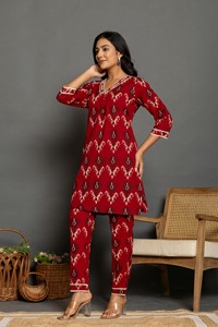 ชุดคอตตอนคอตตอนสีแดงคุณภาพสูงความยาวเหนือเข่าชุดยาวเหนือเทศกาลดูสง่างาม - Product Image 2