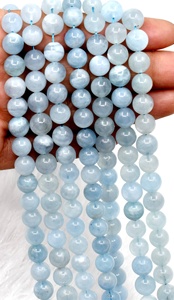 Vente en gros de perles rondes en aquamarine naturelle de 8 mm, pierres semi-précieuses pour la méditation et la création de bijoux - Product Image 1