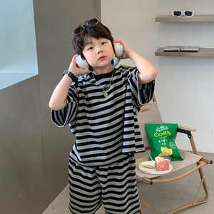 CONTIKIDS SST104 Unisex Summer Kids Top and Bottom Set Casual Estilo 100% algodón a rayas - Product Image 2