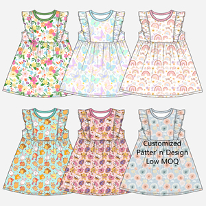 Vestito con Maniche a Volant per <span class=keywords><strong>Bambine</strong></span>, Body, Tutine, Set di Abbigliamento per Bambini, Pigiami in Bambù, Prodotti Morbidi in Bambù per Neonati, Abito Casual per Bambini - Product Image 3