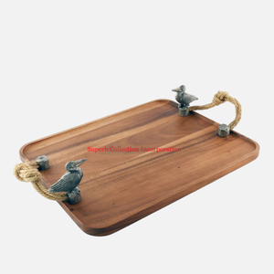 ถาดไม้เสิร์ฟอาหารขนาดใหญ่พร้อมที่จับโลหะสีโรสโกลด์ - Product Image 3