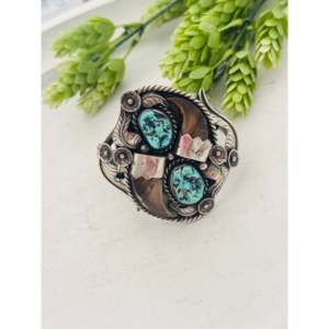 Vintage Charlie Morgan Kingman Turquoise & Sterling <b>Silver</b> Fashion <b>Cuff</b> <b>Bracelet</b> - Product Image 4