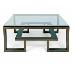 Modern Square Bronze Coffee Table for Storage Elegant 2 Tier Center Table With Tempered Glass Top Luxury Coffee Tables