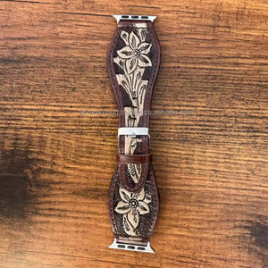 Correa de reloj de cuero genuino para IPhone de estilo Floral de lujo para hombre y mujer, correa de mano de reloj hermosa, correa de cuero genuino - Product Image 3