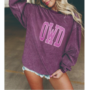 Custom Women Oversized Sweatshirt Heat Transfer Print Graphic O Neck Pullover Loose Top Corduroy Women Sweatshirt - Product Image 3
