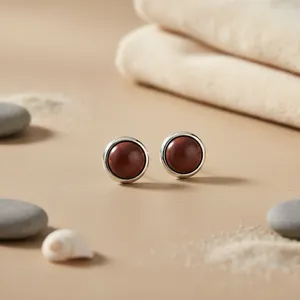 Pendientes de Botón de Oro Rosa de 14K para Mujer con Gema Roja - Diseño Moderno, Diamante Certificado por GIA, Corte Pera, Rubí, Esmeralda, Circonita, Regalo - Product Image 2