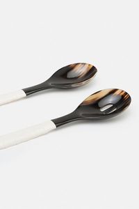 Cuillère et fourchette à salade en résine et corne faites à la main de luxe avec manche long, vaisselle de table moderne et écologique pour les fêtes - Product Image 2