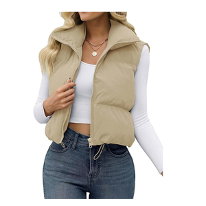 Women's Casual <b>Crop</b> Lightweight Sleeveless Windproof <b>Zip</b>-<b>Up</b> Jacket Waterproof Padded Vest Stand Collar Streetwear Knitted - Product Image 1