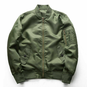 Wholesale Custom Winter Sports <b>Jacket</b> for Men 100% Satin Olive Color <b>Plus</b> <b>Size</b> Front Logo Print Bomber Zipper - Product Image 1