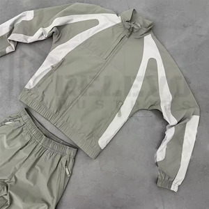 Chándal de Nailon 100% Liso, Fabricante de Ropa OEM, Chaqueta con Cremallera, Bloques de Color, Chándales Cortavientos Personalizados de Nailon para Hombre - Product Image 6