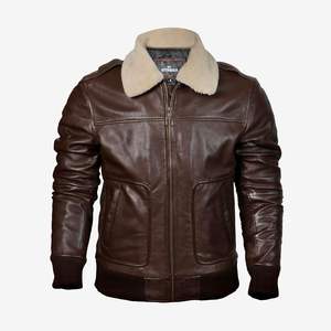 <b>Men's</b> Genuine Lambskin Brown Bomber <b>Jacket</b> with Removable <b>Sherpa</b> Collar Premium Leather and Canvas <b>Mens</b> Leather <b>Jacket</b> - Product Image 4