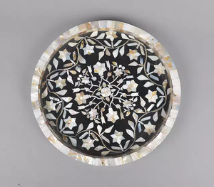 Bandeja negra de madreperla, bandeja de servicio con incrustaciones de fregona para mesa de comedor, restaurante, boda y decoración del hogar, proveedor indio - Product Image 3