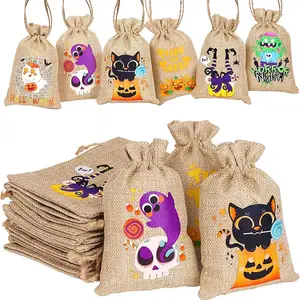 Wholesale halloween candy recycled Natural tote Shopping jute drawstring bag with Custom Logo