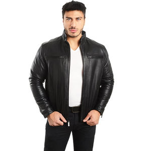 Blouson aviateur moto d'hiver décontracté pour hommes tailles personnalisables fermeture éclair en fausse peau de mouton sans col style motard hiver - Product Image 4