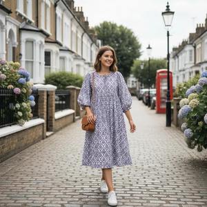 Vestido Midi de Algodón con Estampado Floral Veraniego para Bodas y Festivales, Estilo Casual, Regalo para Niñas y Mujeres, Mayorista del Fabricante - Product Image 1