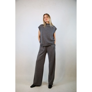 BRENDA Pantalones de vestir casuales para mujer Pana de pierna ancha con cintura elástica Transpirable y gris arrugado - Product Image 2