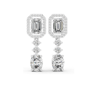 3.03 CT Lab Diamond Drop Earrings Emerald, Oval & Round Cut 10KT, 14KT, 18KT <b>Gold</b> & 925 Silver <b>Rose</b>, Yellow, White <b>Gold</b> - Product Image 4