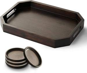 Ensemble de plateaux de restauration rapide en bois massif Offre Spéciale Vaisselle en bois d'acacia la plus vendue en bois non en bois Plateau en bois d'acacia pour usage domestique avec ensemble de sous-verres de 4 pièces - Product Image 2